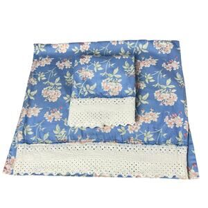 Vintage Eileen West Blue Floral Pillowcases Set Of 2 37x19” Lace Trim Romantic